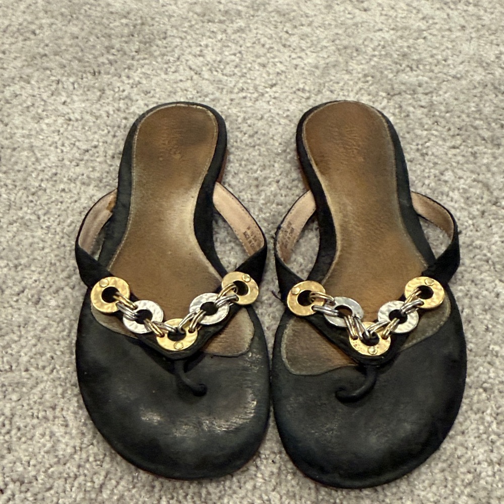 UGG Black Sandals with Gold and Silver Chain